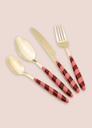 The Mia Joy Çatal Kaşık Bıçak Takımı Pembe Gold 24 Parça