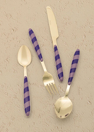 The Mia Joy Çatal Kaşık Bıçak Takımı Mor Gold 24 Parça