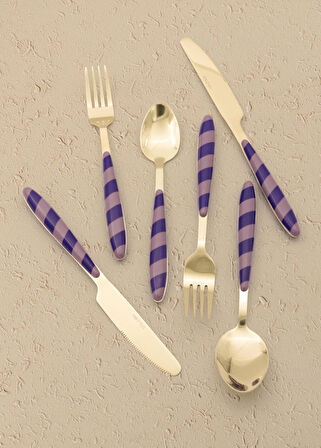 The Mia Joy Çatal Kaşık Bıçak Takımı Mor Gold 36 Parça