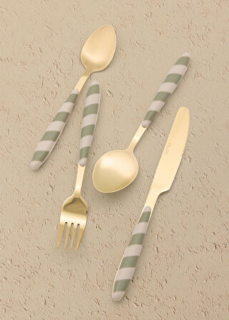 The Mia Joy Çatal Kaşık Bıçak Takımı Yeşil Gold 24 Parça