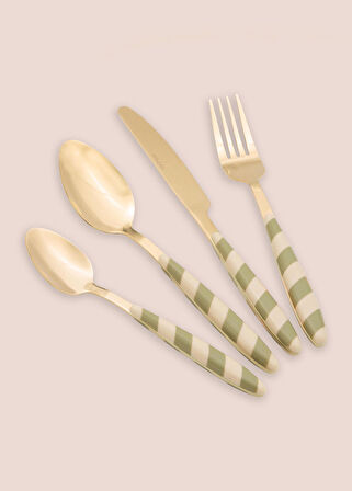 The Mia Joy Çatal Kaşık Bıçak Takımı Yeşil Gold 24 Parça