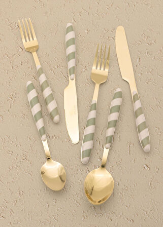 The Mia Joy Çatal Kaşık Bıçak Takımı Yeşil Gold 36 Parça