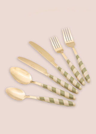 The Mia Joy Çatal Kaşık Bıçak Takımı Yeşil Gold 36 Parça