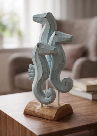 The Mia Retro Ahşap Standlı 3'lü Denizatı Biblosu 30 cm