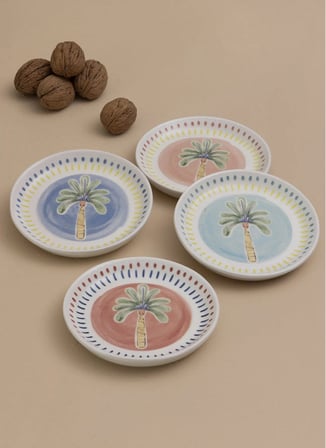 The Mia ITL Sosluk Çerezlik 4lü Set 10 cm Çok Renkli Palmiye Desenli Seramik Kase