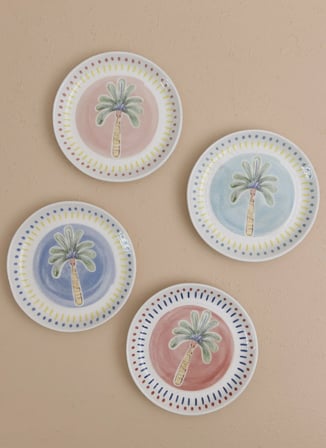 The Mia ITL Sosluk Çerezlik 4lü Set 10 cm Çok Renkli Palmiye Desenli Seramik Kase