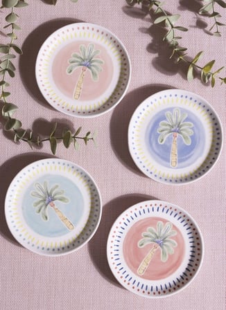 The Mia ITL Sosluk Çerezlik 4lü Set 10 cm Çok Renkli Palmiye Desenli Seramik Kase