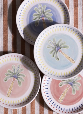 The Mia ITL Sosluk Çerezlik 4lü Set 10 cm Çok Renkli Palmiye Desenli Seramik Kase