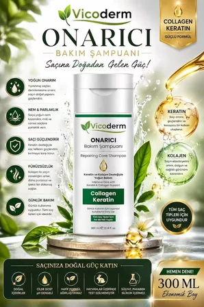 Vicoderm Collagen & Keratin Şampuan | Onarıcı Bakım, Saç Dökülmesine Karşı Etkili  300 ML