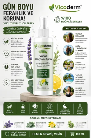 Vicoderm Vucut Koruyucu Sprey 100ML Sivrisinek ve Kene Kovucu Bitkisel Tüm Vücut için