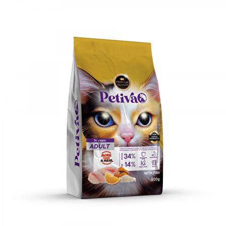 Petiva Yetişkin Balık Etli Kedi Maması 0,5 Kg