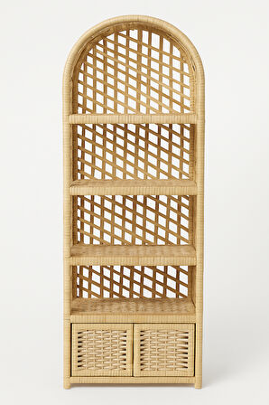 Dekoratif Hasır Kapaklı 5 Raflı Çok Amaçlı Kitaplık 