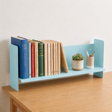 Mavi Metal Duvar Rafı - Masa Üstü Kitaplık ve Çok Amaçlı Ofis Düzenleyici 21x70 cm