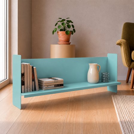 Mavi Metal Duvar Rafı - Masa Üstü Kitaplık ve Çok Amaçlı Ofis Düzenleyici 21x70 cm