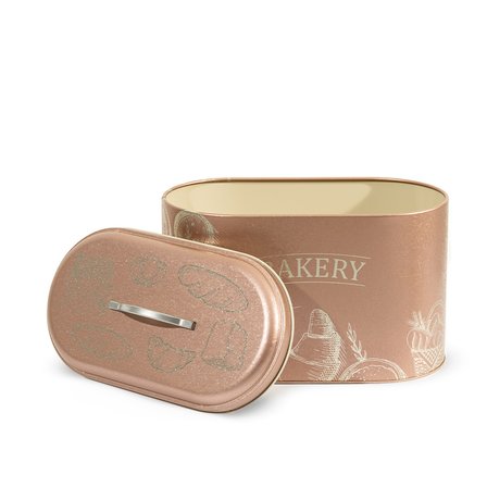 Metal Ekmeklik - Tezgah Üstü Ekmek Saklama Kutusu ve Kapaklı Mutfak Düzenleyici Pembe 34x26x18.5 cm