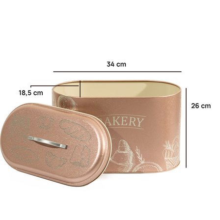 Metal Ekmeklik - Tezgah Üstü Ekmek Saklama Kutusu ve Kapaklı Mutfak Düzenleyici Pembe 34x26x18.5 cm