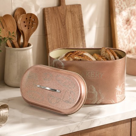 Metal Ekmeklik - Tezgah Üstü Ekmek Saklama Kutusu ve Kapaklı Mutfak Düzenleyici Pembe 34x26x18.5 cm