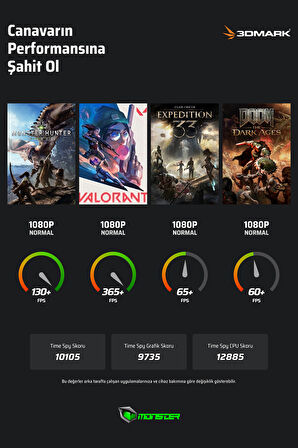 Monster Abra A7 V16.2 Intel Core i7 13700HX 16 GB RAM 500 GB SSD 8 GB RTX 5050 Freedos 17,3" FHD 144 Hz Oyun Bilgisayarı
