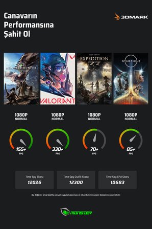 Monster Tulpar T7 V26.4.2 Intel Core Ultra 9 185H 32 GB RAM 1 TB SSD 8 GB RTX 5060 FreeDOS 17,3" FHD 144 Hz Oyun Bilgisayarı