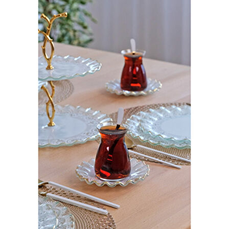 Glore Marche 12 Parça 6 Kişilik Altın Yaldızlı Cam Çay Bardağı Takımı 83489