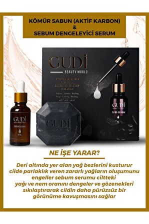 Gudi Aktif Kömür Sabunu 120 gr & Leke Karşıtı Serum 35 ml Cilt Bakım Seti