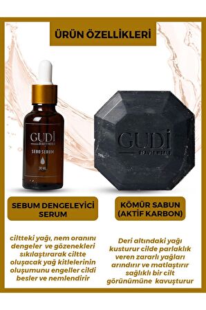 Gudi Aktif Kömür Sabunu 120 gr & Leke Karşıtı Serum 35 ml Cilt Bakım Seti