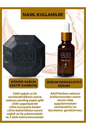 Gudi Aktif Kömür Sabunu 120 gr & Leke Karşıtı Serum 35 ml Cilt Bakım Seti