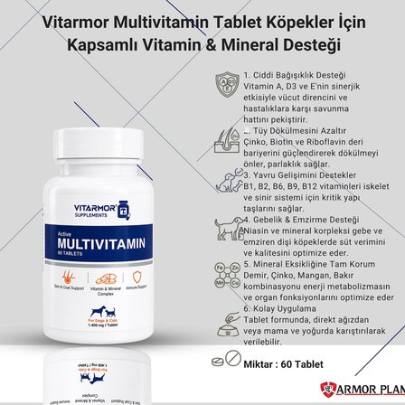 Vitarmor Multivitamin Tablet — Köpekler İçin Kapsamlı Vitamin & Mineral Desteği