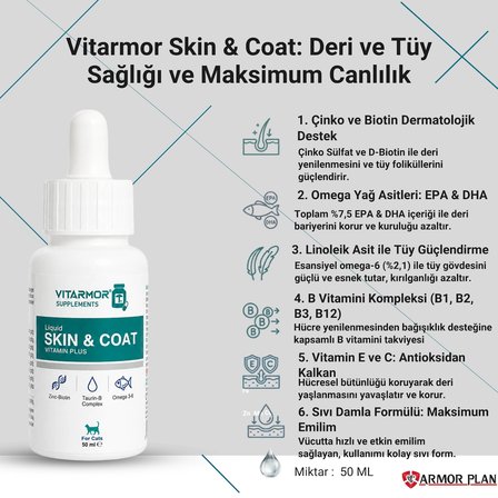Vitarmor Skin & Coat Damla | Kedi Tüy ve Deri Sağlığı için Bilimsel Formül