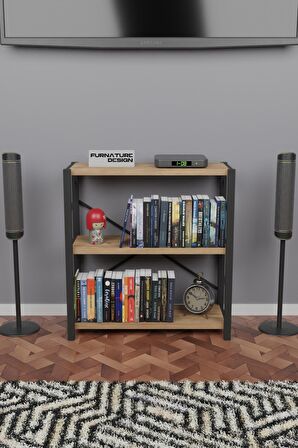 CMK Store Metal Kitaplık 3 Raflı Dekoratif Kitaplık TV Ünitesi Raf Atlantik Çam