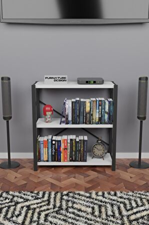 CMK Store Metal Kitaplık 3 Raflı Dekoratif Kitaplık TV Ünitesi Raf Beyaz