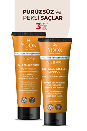 Vegan Tuzsuz Şampuan 250ml & Saç Bakım Kremi 200ml Sülfatsız, Kolajen, Biotinli 2'li Şampuan Ve Krem