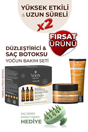 3'lü Uzun Süren Düzleştirici & Saç Botoxu Kiti Tuzsuz Şampuan 250ml Saç Maskesi 250ml Saç Bakım Seti