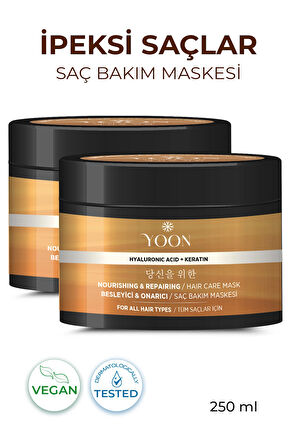 2'li Saç Bakım Maskesi 360° Yoğun Onarıcı Hyaluronic Asit ve Keratinli Saç Maskesi 2 Adet x 250ml