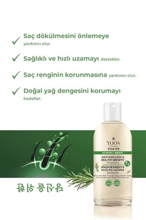 2'li Set Saç Dökülme Karşıtı, Sağlıklı Hızlı Saç Uzatma, 7 Aktifli Biberiyeli Tuzsuz Şampuan 2x400ml