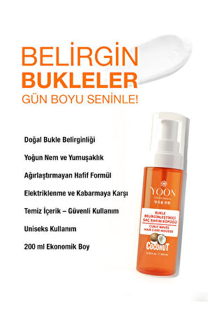 Bukle Belirginleştirici Saç Köpüğü 200 ml – Hindistan Cevizi Özlü, Paraben, SLS ve Silikon İçermez