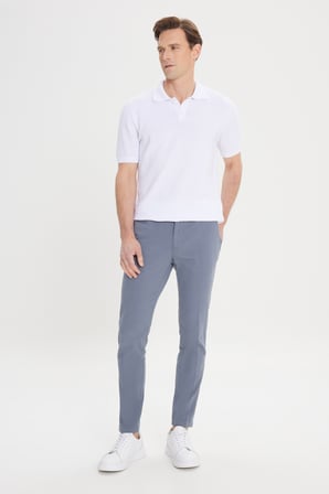 Slim Fit Dar Kesim Yan Cepli Pamuklu Esnek Armürlü Pantolon