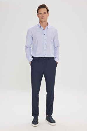 Slim Fit Dar Kesim Kuş Gözü Desenli Esnek Beli Lastikli Bağlamalı Pantolon
