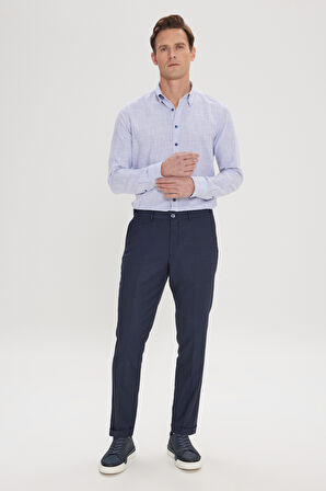 Slim Fit Dar Kesim Kuş Gözü Desenli Esnek Beli Lastikli Bağlamalı Pantolon