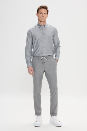 Slim Fit Dar Kesim Yan Cepli Beli Bağlamalı Desenli Pantolon