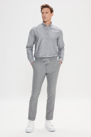 Slim Fit Dar Kesim Yan Cepli Beli Bağlamalı Desenli Pantolon