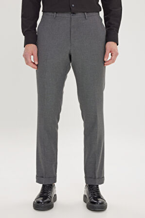 Slim Fit Dar Kesim Kuş Gözü Desenli Esnek Beli Lastikli Bağlamalı Pantolon