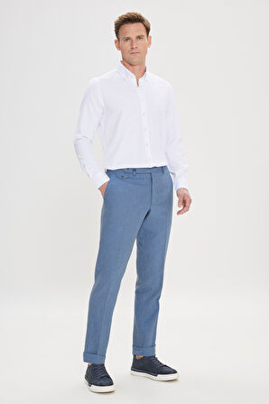 Slim Fit Dar Kesim Desenli Yünlü Yan Cepli Pantolon