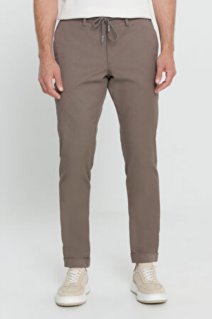 Slim Fit Dar Kesim Yan Cepli Desenli Beli Lastikli Pantolon