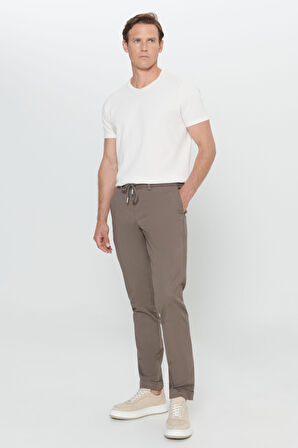 Slim Fit Dar Kesim Yan Cepli Desenli Beli Lastikli Pantolon