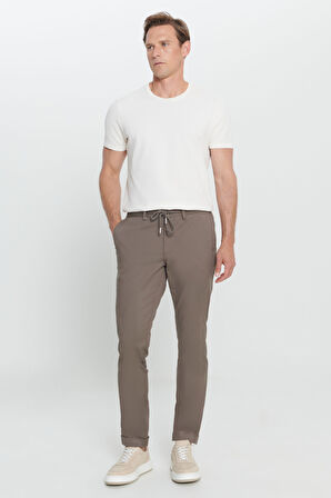 Slim Fit Dar Kesim Yan Cepli Desenli Beli Lastikli Pantolon