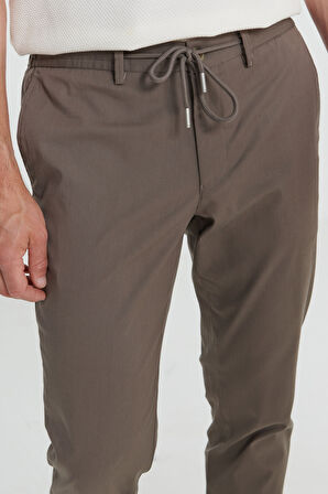 Slim Fit Dar Kesim Yan Cepli Desenli Beli Lastikli Pantolon