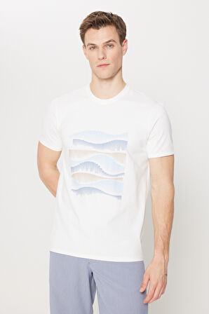 Slim Fit Dar Kesim Pamuklu Esnek Baskılı Bisiklet Yaka Tişört