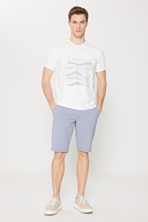 Slim Fit Dar Kesim Pamuklu Esnek Baskılı Bisiklet Yaka Tişört