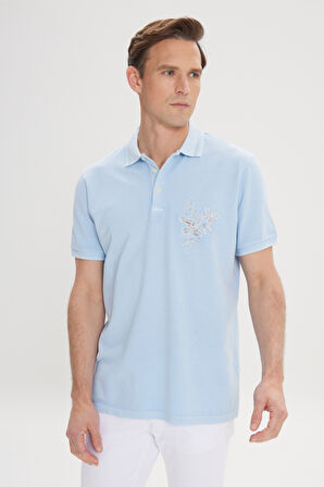 Slim Fit Dar Kesim %100 Pamuk Baskılı Polo Yaka Tişört